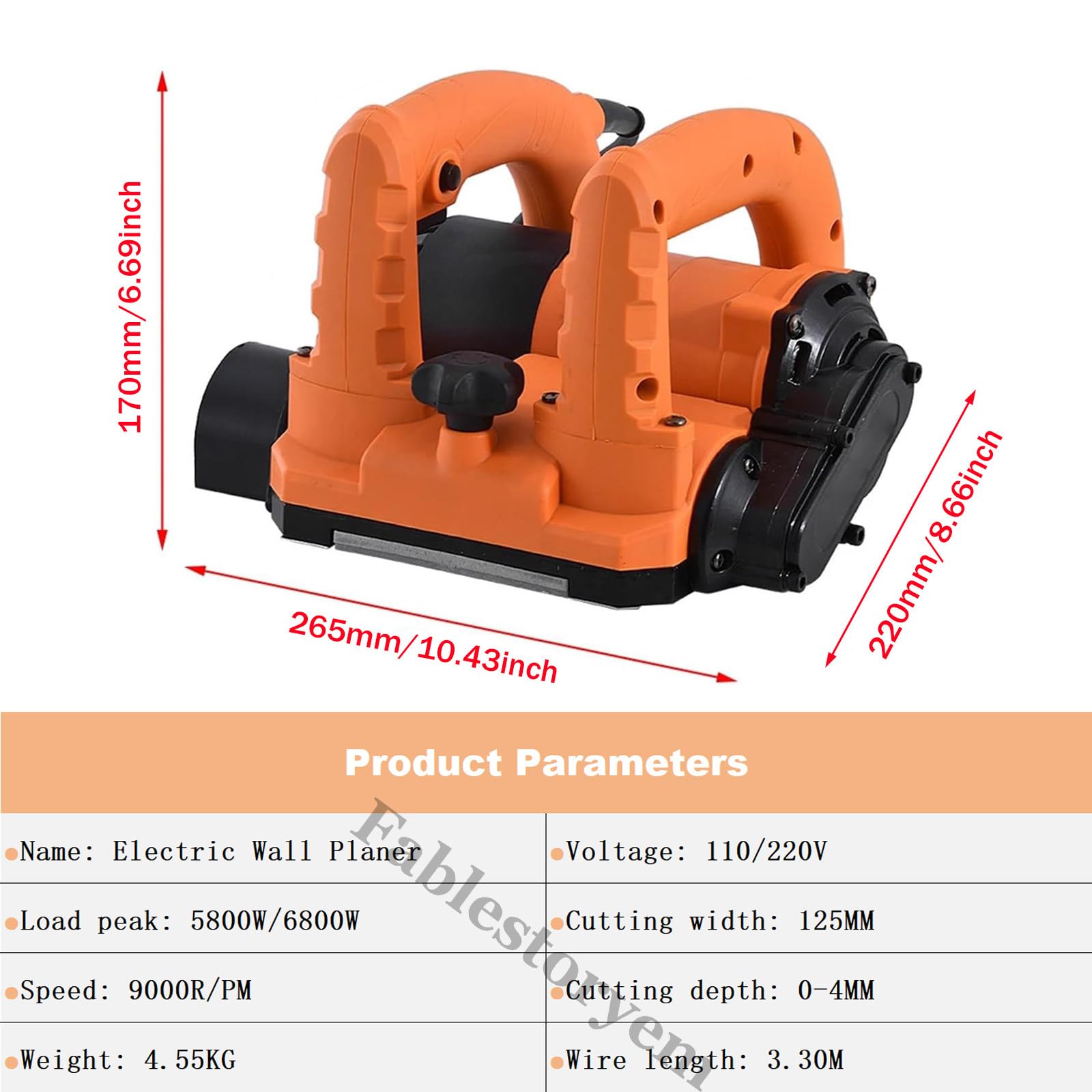 Strugarka Szlifierka do Betonu Frezarka 5800 W/6800 W 1000-9000 Obr./Min z Nożami Bocznymi (Wymiennymi), Regulowana Głębokość Strugania 0-4 MM, łatwe Usuwanie Starej Farby, Kleju i Tynku,5800W