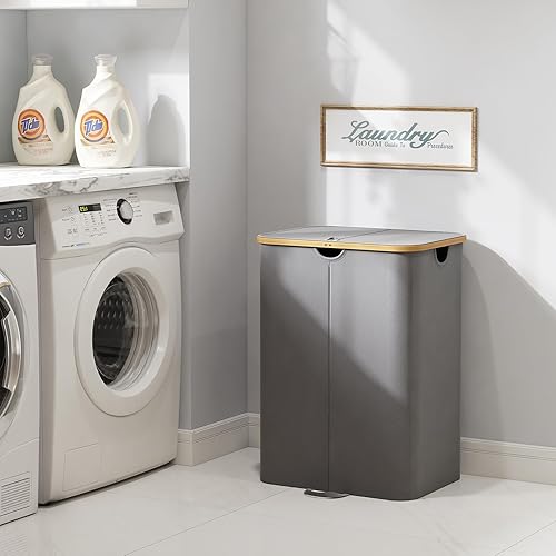 Miniatura 9 de Lifewit Cesta doble para la ropa sucia de 150 litros con tapa, cesta doble grande para la ropa sucia, bolsas extraíbles, 2 secciones estéticas para