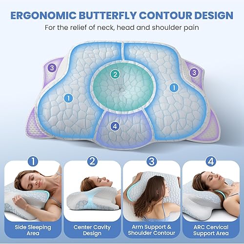 Miniatura 2 de JINXIA Almohada cervical para cuello y hombro, almohada de espuma viscoelástica inodoro con funda de seda suave, almohada ortopédica ergonómica de