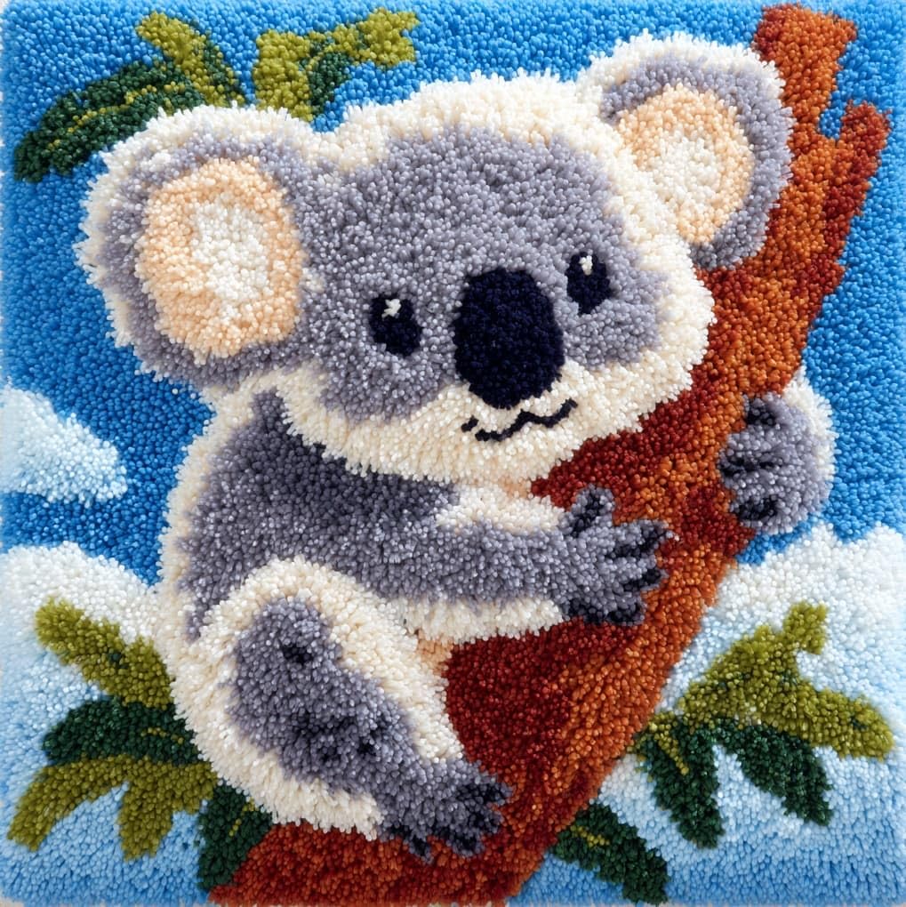 WallustrioaW Latch Hook Cushion kit 43x43cm,Koala Animals