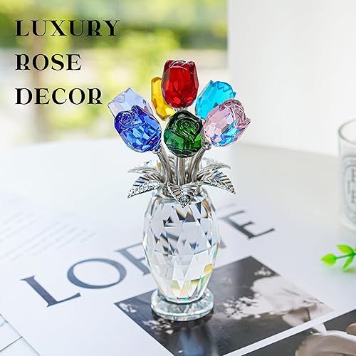 Miniatura 3 de H&D HYALINE & DORA Figura colorida de rosas de cristal, regalos de rosas para mujeres, figuras coleccionables de fiesta de boda, caja de regalo