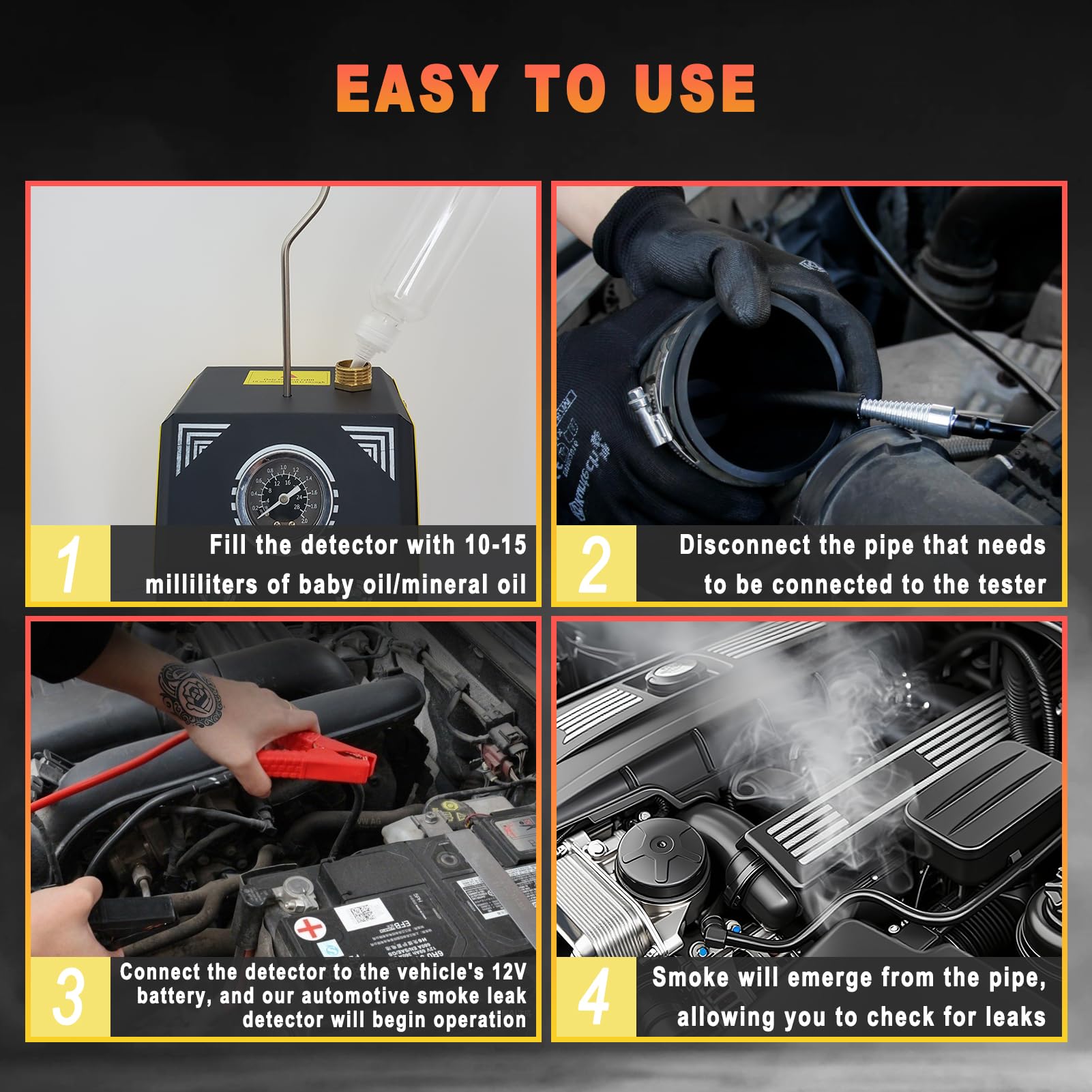 Smoke Machine Automotive with Built-in Air Pump and Pressure Gauge, Automotive Smoke Machine - 12V DC EVAP Smoke Machine for 12V Cars, Motorcycles, Trucks, Boats, ATVs