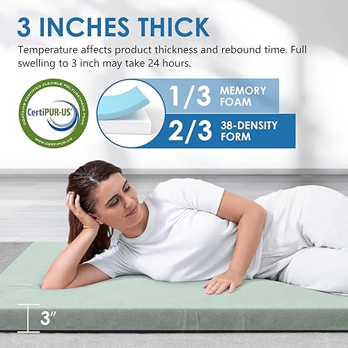 Miniatura 2 de KingChii CertiPUR-US - Colchón de espuma viscoelástica para campamento, portátil, enrollable, para viajes, campamento, colchoneta para dormir y