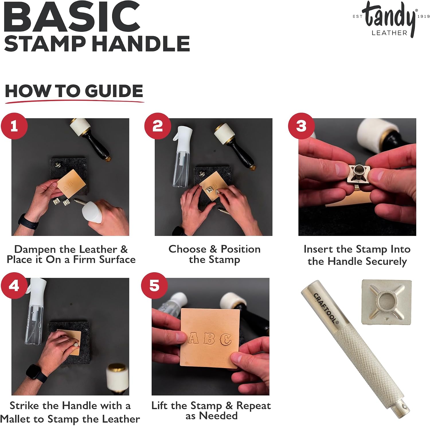 Tandy Leather Craftool Snap-in Stamp Handle - Spring-Loaded Leather Stamping Tool - Compatible with 2D & 3D Craftool Stamps - Works with Alphabet & Number Stamp Sets - Metal Leathercraft Handle