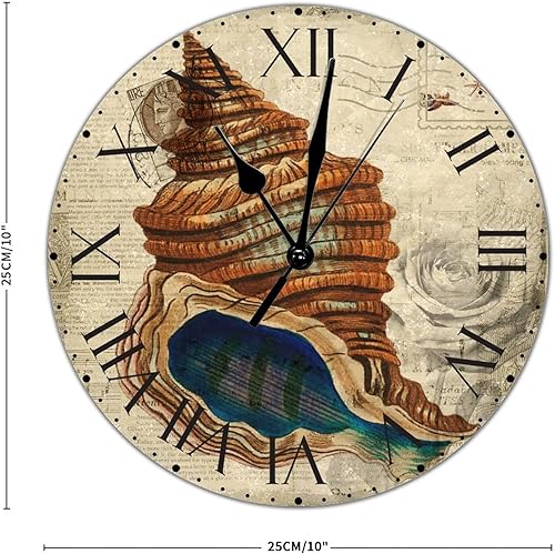 Miniatura 283 de ArogGeld Reloj de pared con diseño de estrella de mar antigua francesa, de cloruro de polivinilo, con números romanos, de 10 pulgadas, funciona