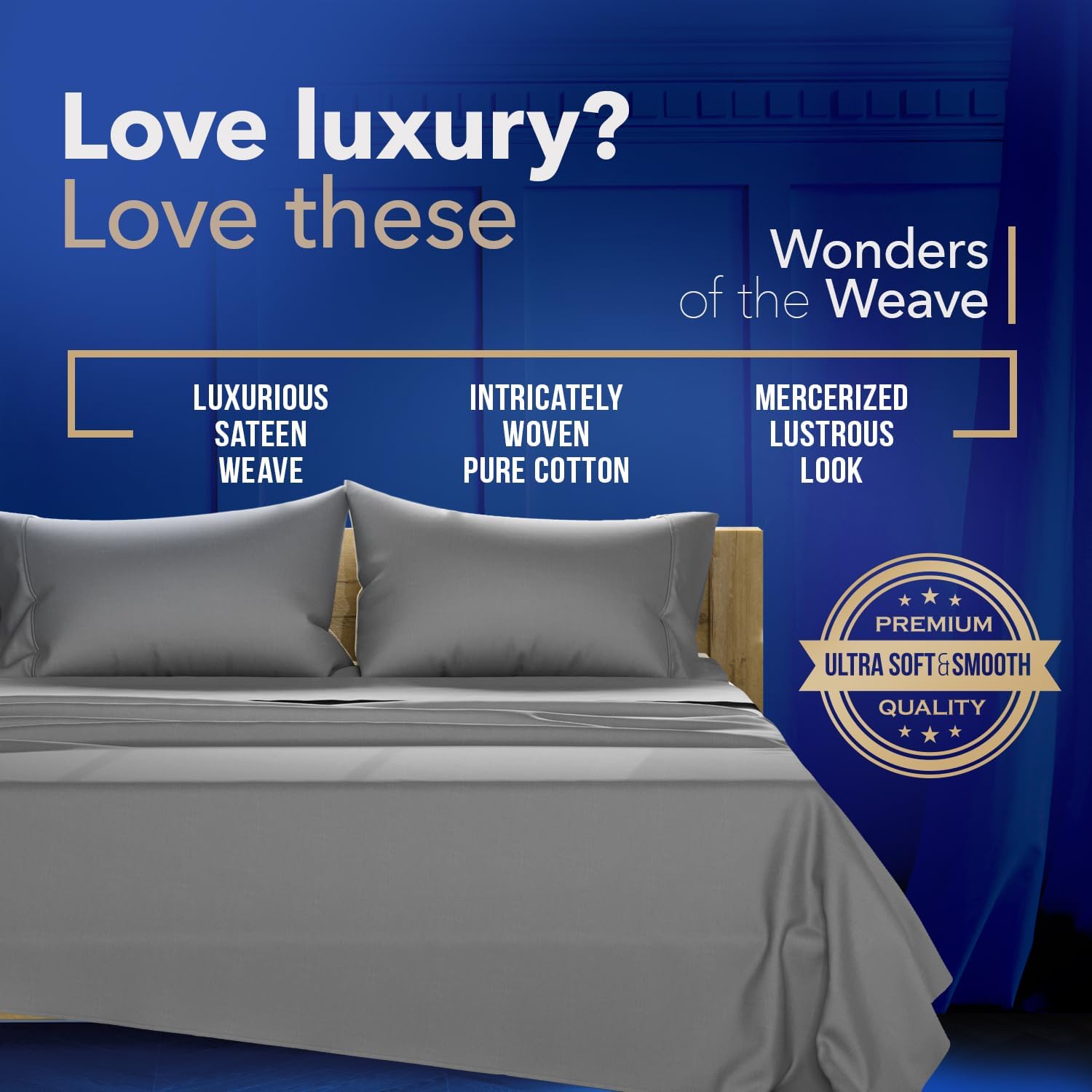 TEXAS LINEN CO. 100% Egyptian Cotton Sheets Queen Size - Luxury 1000 Series Lonestar Lovin' Collection Bed Sheets Queen Size Set (4 PC, Dark Grey), Cooling, 16" Deep Pocket, Sateen Weave Hotel Sheets