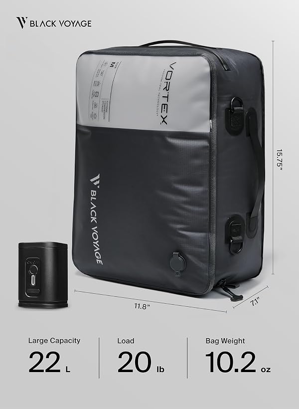 Black Voyage Reusable Vacuum Compression Travel Bag for Carry-On Suitcase and Backpack, Recycled IPX8 Waterproof Space Saver Vacpack (1-Pack, 21L - Pump Included) by BlackVoyage - Image 9