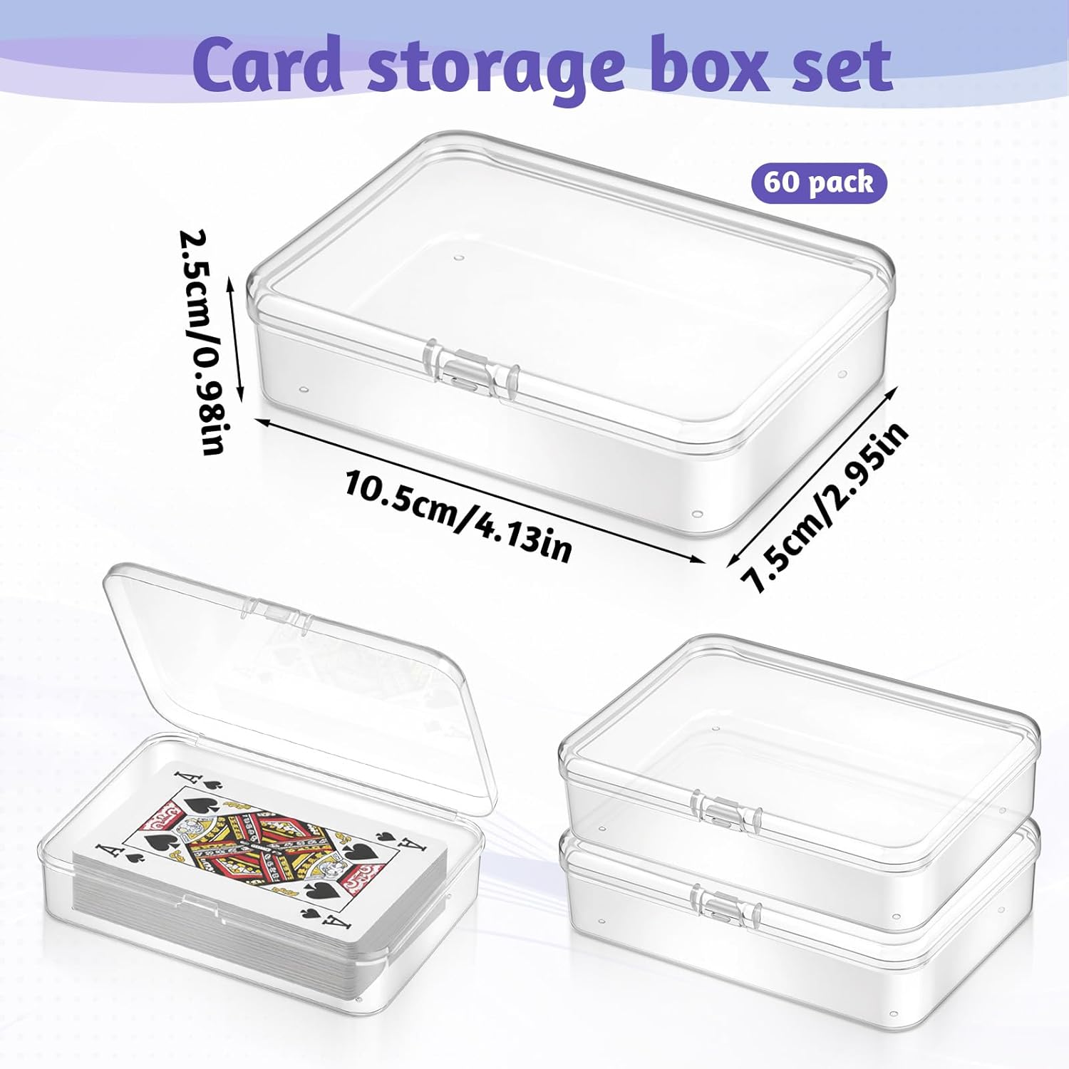 60 Pcs Clear Plastic Playing Card Boxes, 4.13 x 2.95 x 0.98 Inch Snap Closed Poker Gaming Playing Card Deck Holder, Blank Poker Cards Storage Case, for Bank Business Trading Gaming Cards