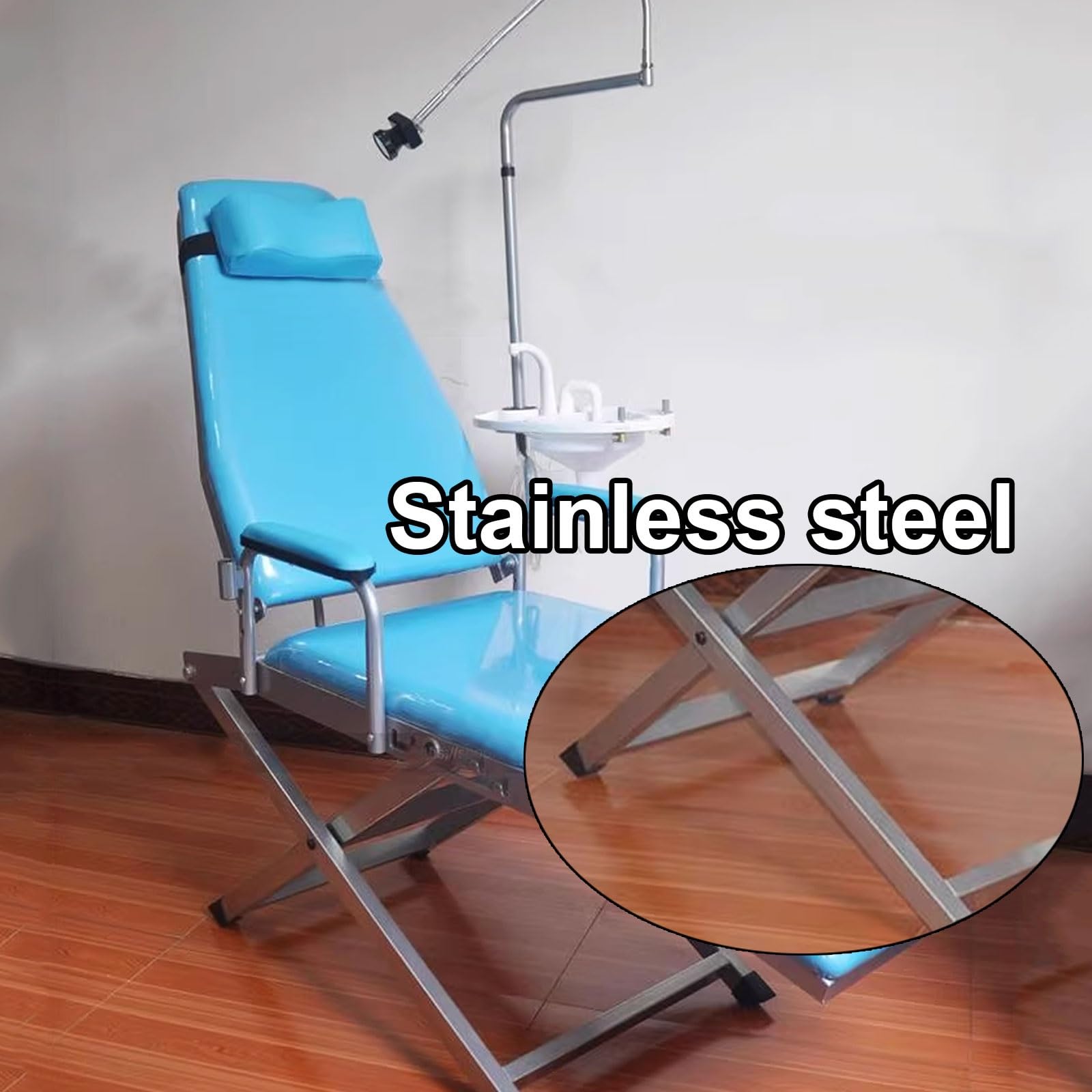 Silla de dentista portátil con luz integrada y cojín, diseño plegable para un fácil montaje, soporta hasta 150 kg, ideal para clínicas dentales y hospitales