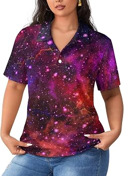 Funky Galaxy Womens Golf Polo Shirts Short Sleeve Tenni Shirts Athletic Casual Collared Tee Tops XL