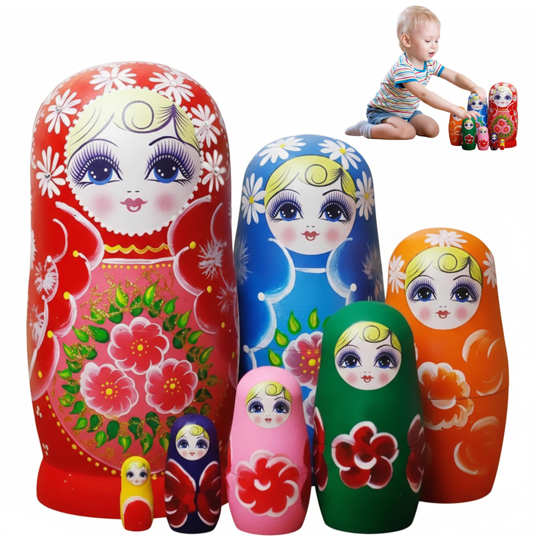 Russische Nistpuppen, 7er-Set, Sonnenblumen-Druck, Holz-Matroschka-Puppe für Kinder, Erwachsene, Nistpuppen für Kinder, Matroschka-Puppe