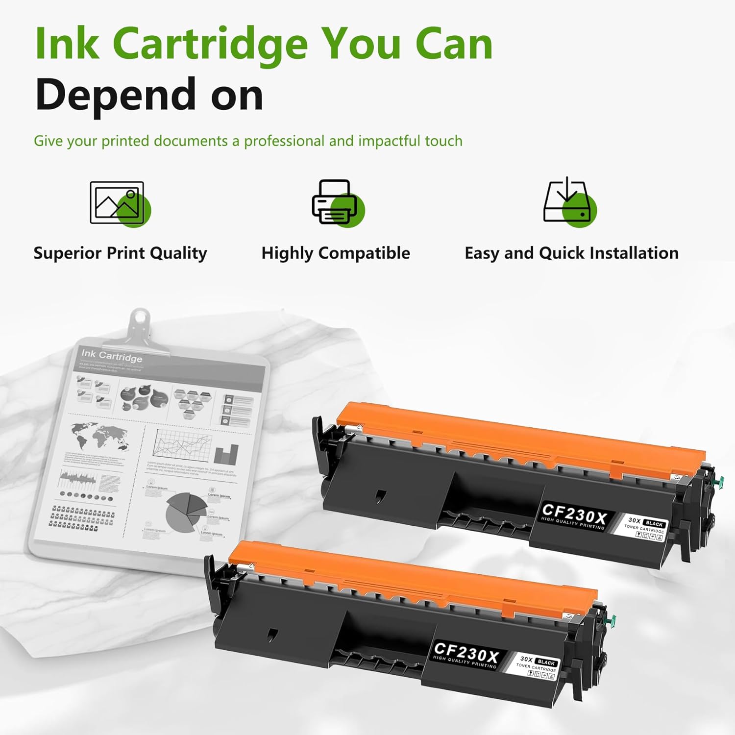 30X Black High-Yield Toner Cartridge 2-Pack Replacement for HP 30X 30A Black Toner Cartridge CF230A CF230X Works with Laser Pro M203dn M203dw Pro MFP M227fdn M227sdn M227fdw Printer