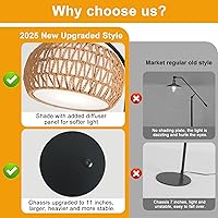 Vista 7 de Lámpara de pie de ratán boho con pantalla – Lámpara LED regulable brillante de 12 W, control remoto con 3 temperaturas de color, lámpara de pie