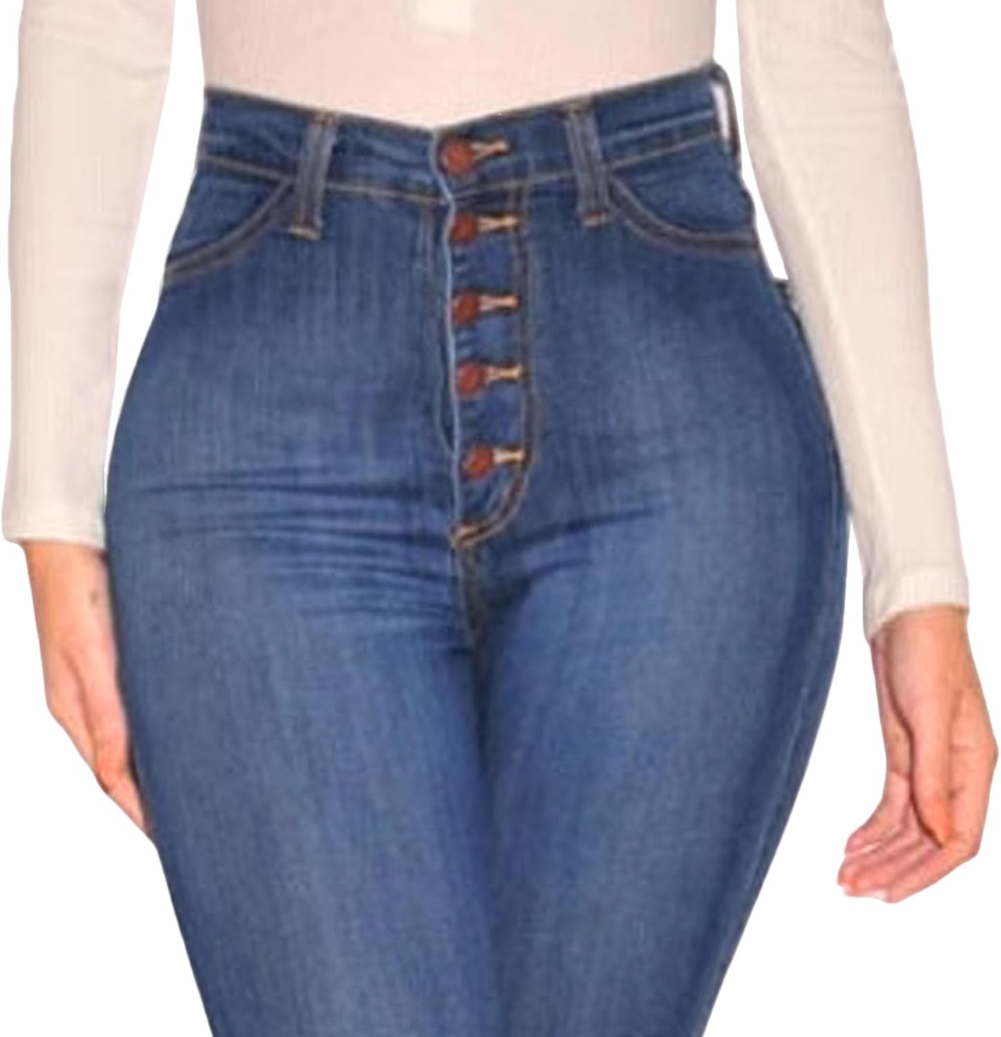Women's Retro High Waisted Skinny Jeans Stretch Button Fly Denim Pants Slimming Curvy Trousers for Daily Outings