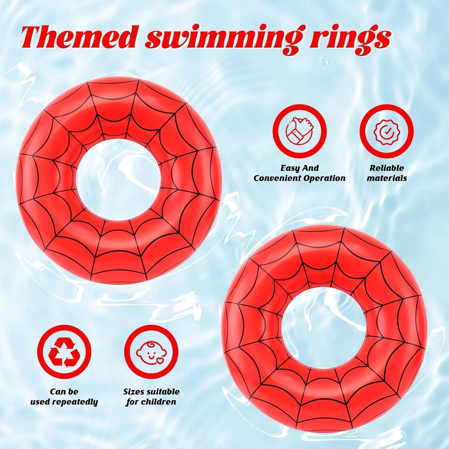 6 Pcs Spider Web Pool Floats for Kids & Adults - 24 Inch Large Inflatable Swim Floats Bulk Set, ​Pool Float for Cartoon Theme Party, Water Parks for Summer Beach Birthday Party