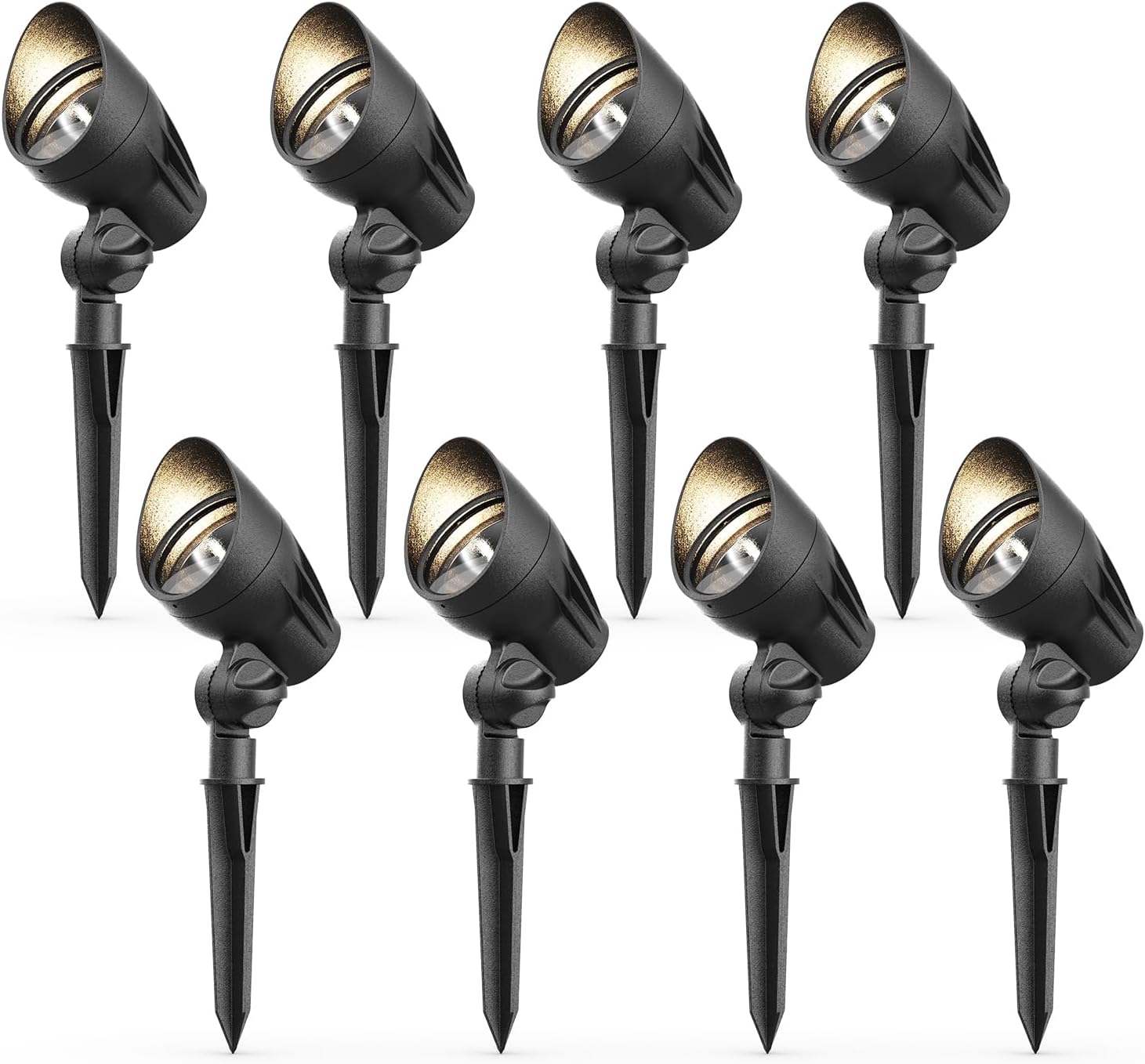 Low Voltage Landscape Lights 8PK Kit 12V Spotlights with Replacement 50 Watt 380 Lumen MR16 Halogen Bulb Yard Lights 3000K Warm White Outdoor Lighting Connectors and Stakes