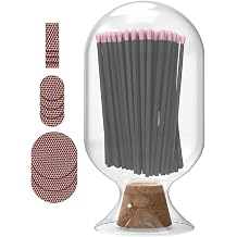 Glass Match Holder with Striker Includes Fancy Matches in Cloche Jar Decorative Christmas Gift for Home or Fireplace Black Stick with Light Pink tip, 500ml