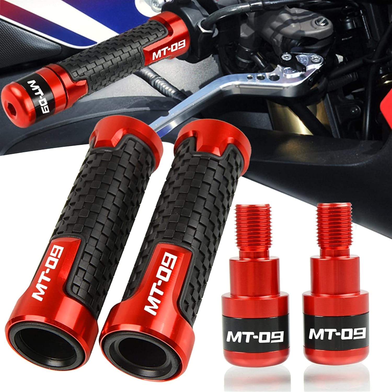 Motorcycle Non Slip Rubber Handlebar Grips 7/8" 22mm CNC Aluminum Grips Caps Plugs Handle Bar Ends for Yamaha MT09 MT 09 MT-09 Tracer GT 2014-2021 Handle Bar (Color : Red, Size : 2)