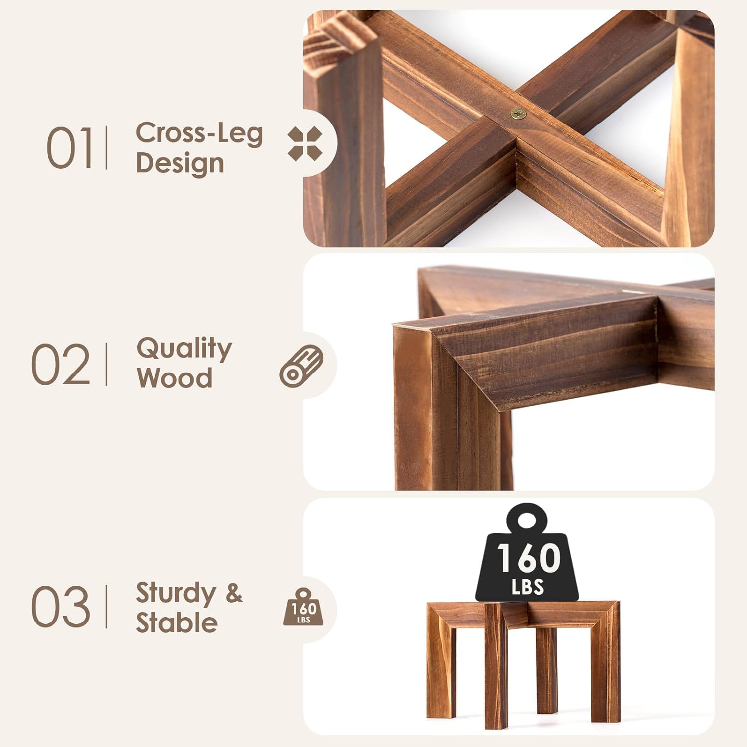 Leaf&lull Plant Stands for Indoor Plants Farmhouse Round Wood Plant Pedestal Decorative Wooden Display Rack Heavy Duty Flower Planter Base for Tabletop Corner Walnut 3 Pack