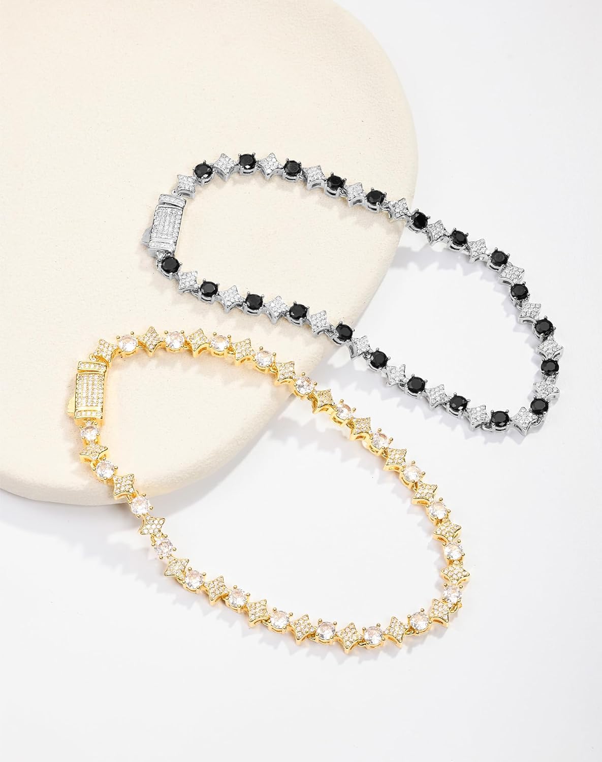 Star Tennis Bracelet for Men Women - 6mm Sparkling Iced Out 18K Gold Plated 5A+ Black/Cubic Zirconia Jewelry - Created Diamond Party Gifts 7.1"-9.1" - Image 2