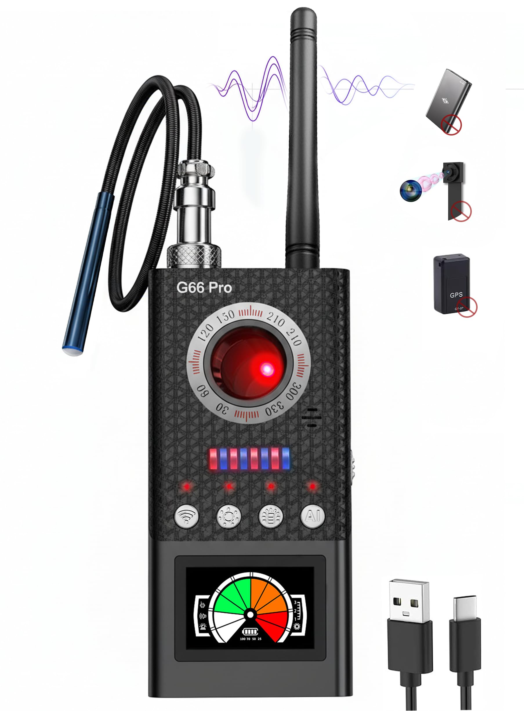 Pro Hidden Camera Detectors with Automatic Detection, Spy Camera Finder, GPS Tracker/Bug Detector, Portable Anti Spy Detector for Travel, Hotels, Airbnb, Office, Car (Medium)