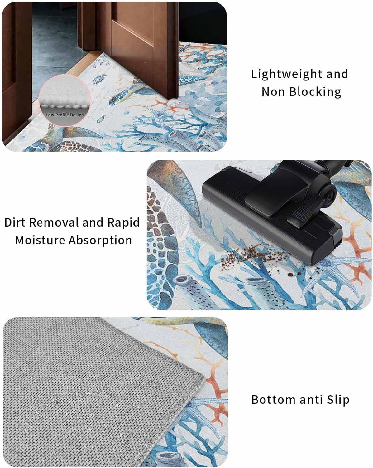 Summer Ocean Sea Life Front Door Mat, Non - Slip Absorbent Door Entry Mats, Doormats Indoor Entrance Small Rugs, Blue Coral Starfish Fish Jellyfish Sea Turtle Doormat - Floor Mats for Home 24x36 Inch