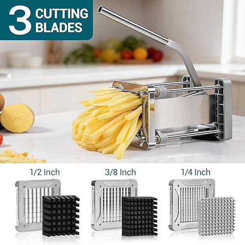 Miniatura 3 de Sopito - Cortador profesional de patatas de acero inoxidable con cuchillas de 12 pulgada, 14 pulgadas, 38 pulgadas y cuña para papas, zanahorias