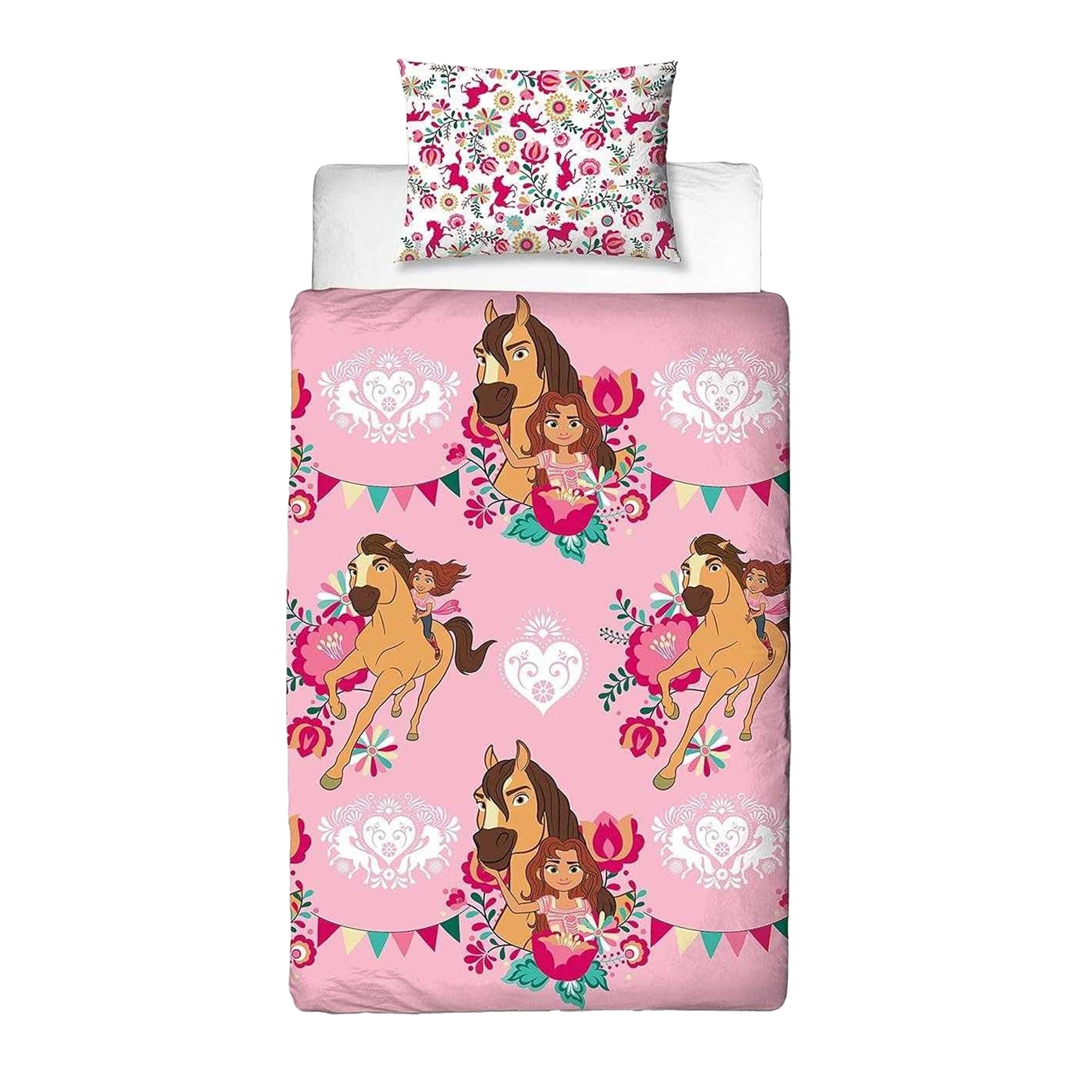 Spirit Single Duvet Cover Set Officially Licensed Fiesta Design | Pink Reversible 2 Sided Bedding Duvet Cover Official Merchandise Including Pillow Case