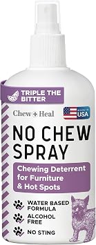 No Chew Spray for Dogs, 8 oz - No Sting, Alcohol Free Bitter Dog and Cat Deterrent - Anti Chew Spray for Furniture, Hot Spots, and More