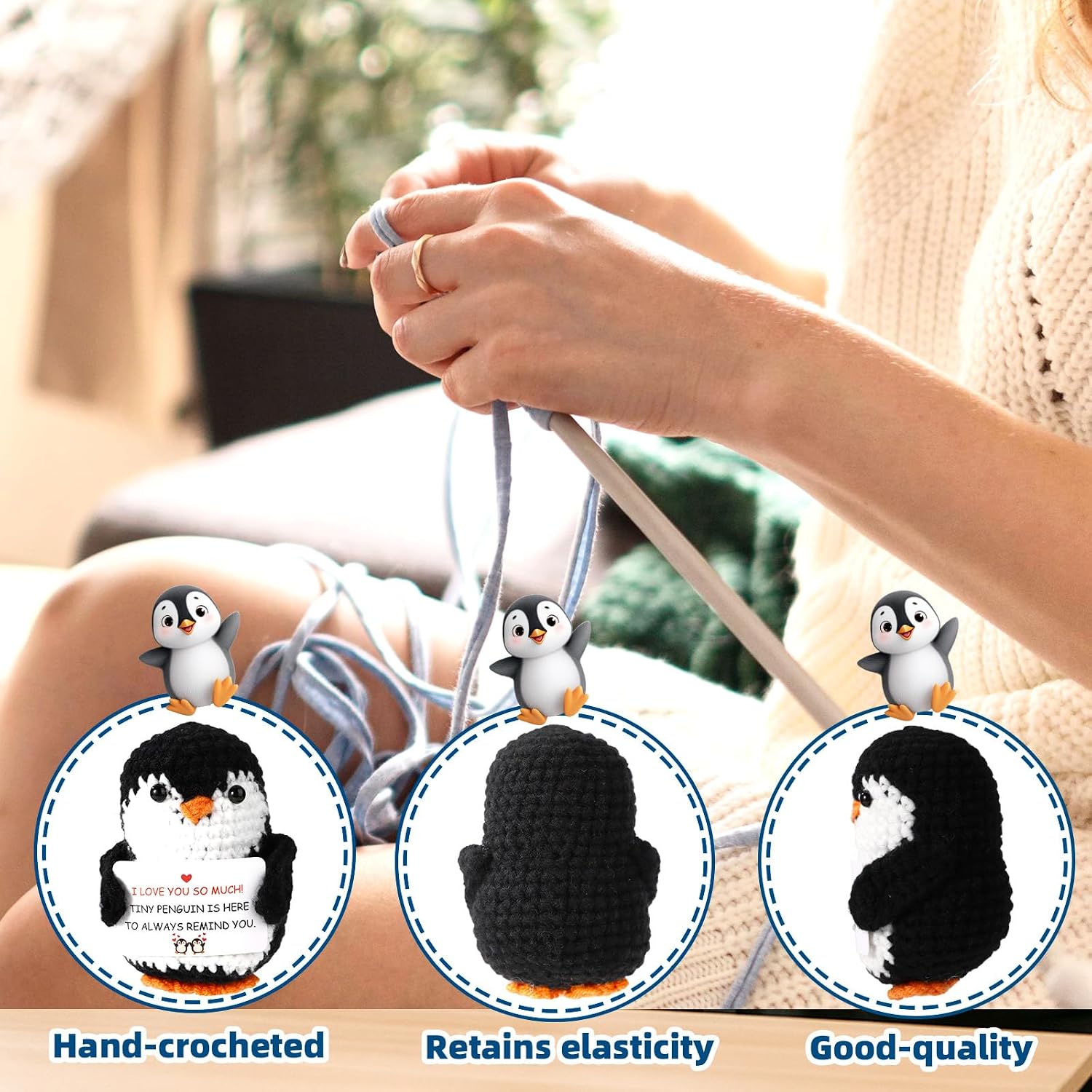 TOYMIS Funny, Handmade Crochet with Encouragement Card Knitted Crocheted Animals Plush Doll for Couples Lovers Him Her Support Inspirational Gift Birthday image 5
