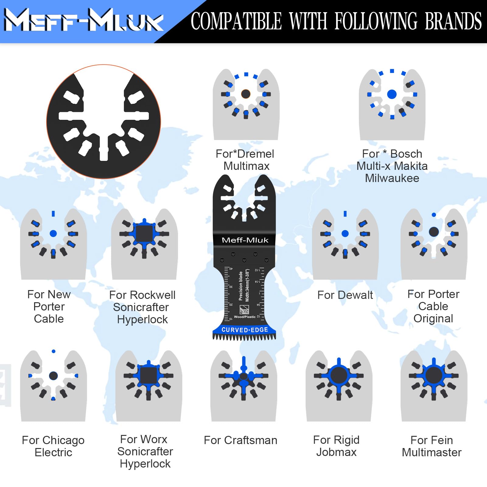 Meff-Mluk 26 cuchillas multiherramienta de dientes japoneses, cuchillas multiherramienta universales para madera, plásticos, metal, kit de hojas de sierra oscilantes de liberación rápida para