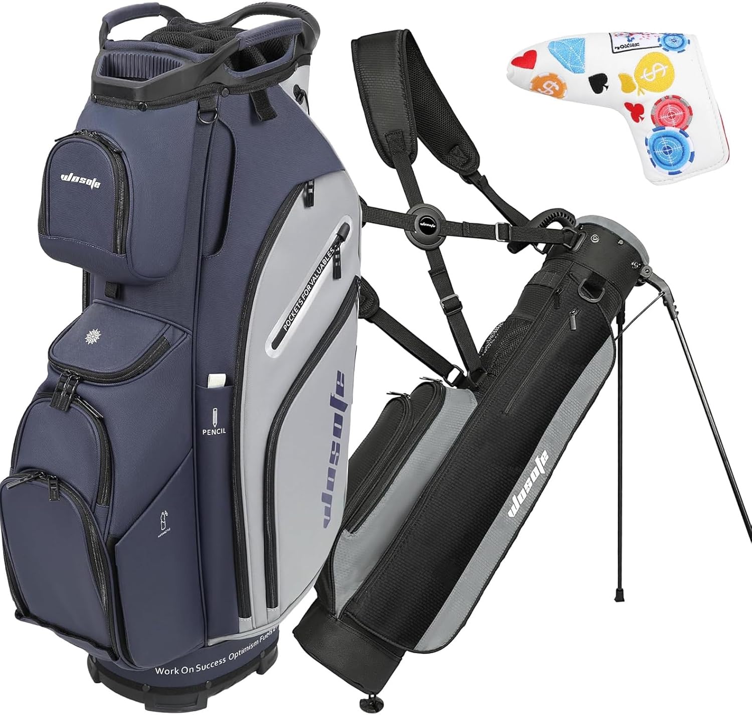 Golf Bag Duo: 14-Way Divider Cart Bag with Rain Cover + Ultra-Light Stand Bag, Versatile & Durable for Every Golfer