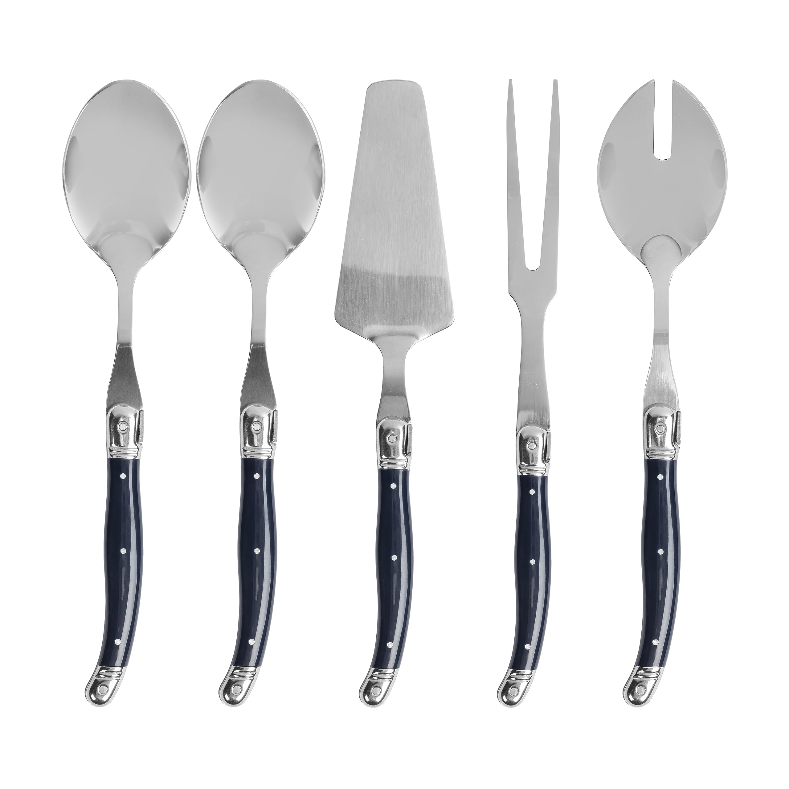 Laguiole Home Hostess Set 5-Piece Elegant Serving Utensils with Slotted Spoon, Spatula, Fork, 2 Spoons Versatile Flatware Set