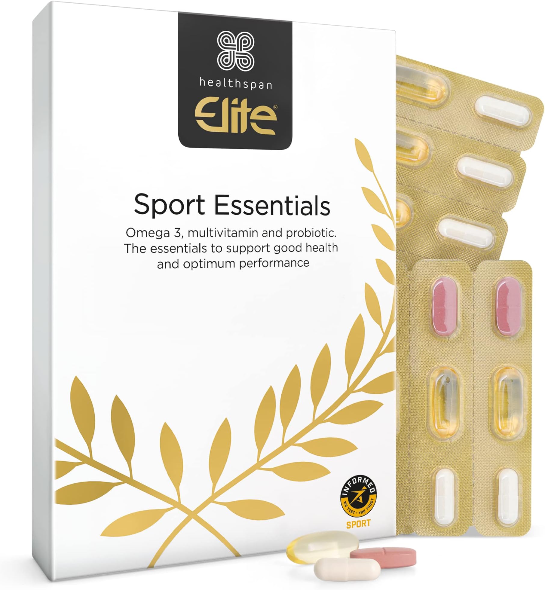 Healthspan Elite Sport Essentials Multivitamin | 28 Day Supply | All Blacks Official Partner | 3 Essential Supplements | A-Z Multivitamin | Probiotic | Omega 3 | Informed Sport Accredited