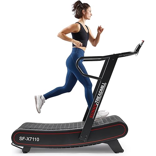 Sunny Health & Fitness Premium Manual Treadmill – Non-Motorized, Heavy-Duty, Commercial-Grade, Adjustable Handlebar, for Endurance Training, Optional 8-Level Magnetic Assistance & Free SunnyFit App