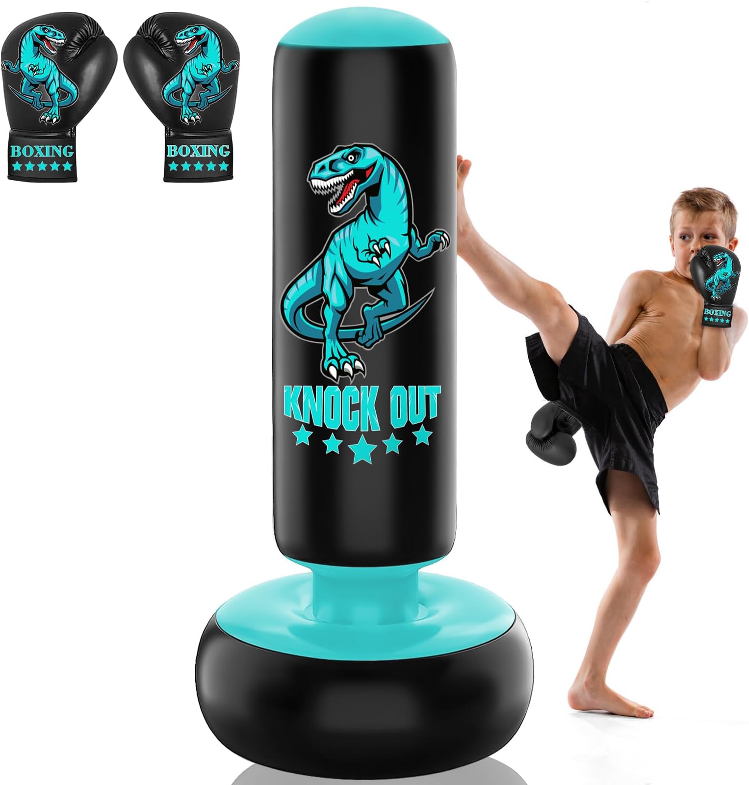 Inflatable Punching Bag for Kids - 63" Inflatable Kid Boxing Bag - Children Sports Toy Free Standing Bounce Back Tumbler for Sparring Boxing Bag Suitable for Karate Kickboxing - Gift for Boys & Girls