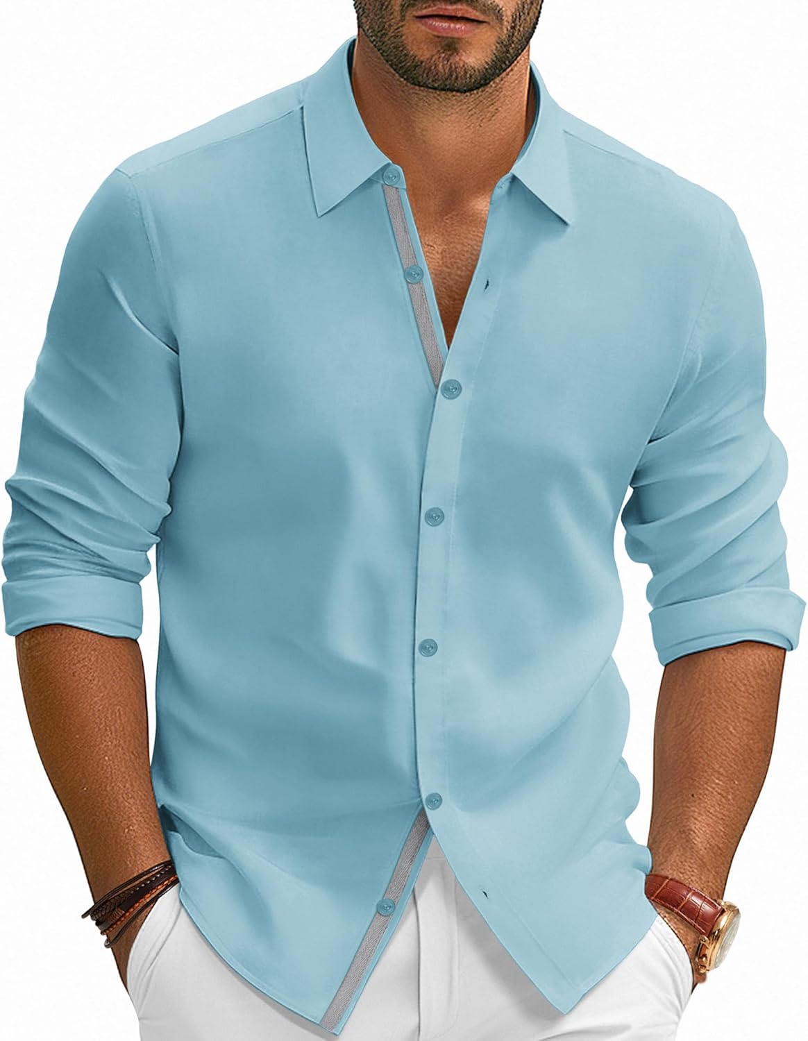 PJ PAUL JONES Mens Dress Shirts Wrinkle Free Stretch Button Down Shirt Casual Long Sleeve Business Shirts