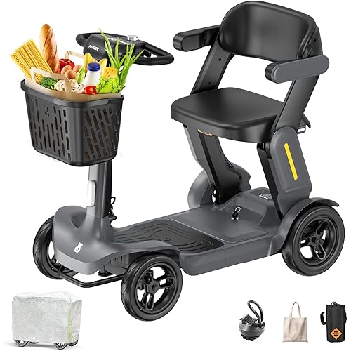 Paiseec S3 Foldable Mobility Scooter for Adults, Seniors - 25 Miles Range, 6 mph, Lightweight Mobility Scooter for Travel, Improved Safety, Large Wheels for Outdoor, LED Headlight, Basket
