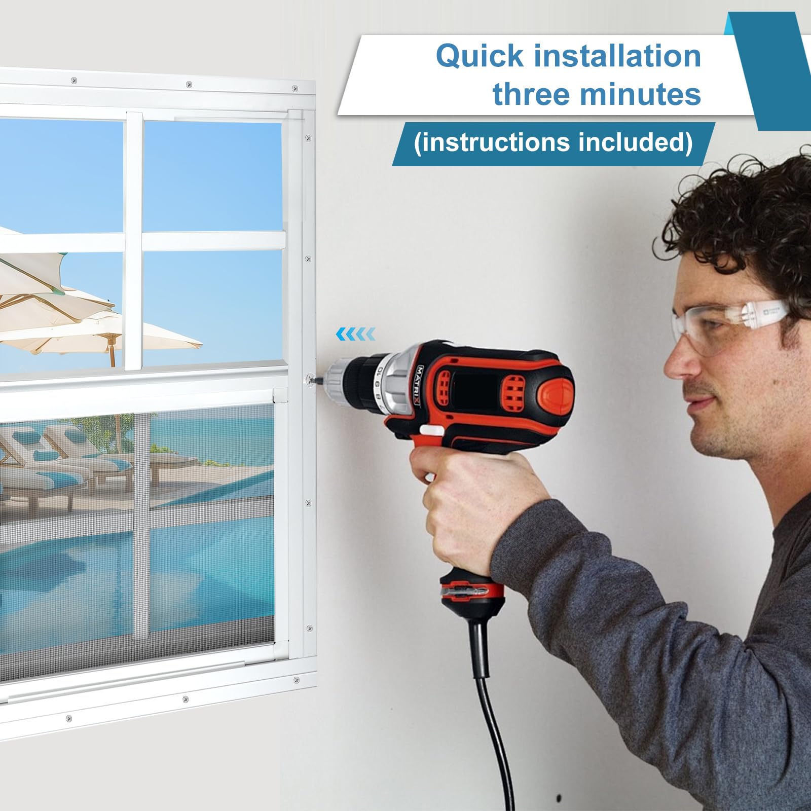 Ventana de cobertizo de 16 pulgadas de ancho x 16 pulgadas de alto, ventana deslizante, montaje empotrado de aluminio blanco con vidrio templado y pantalla de acero inoxidable, ventana de casa