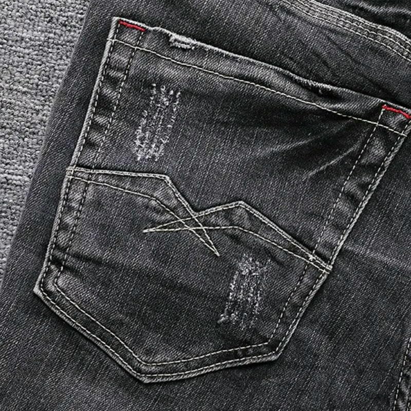 Streetwear Mens Jeans Retro Black Elastic Slim Ripped Jeans Men Trousers Vintage Casual Stretch Denim Pants2