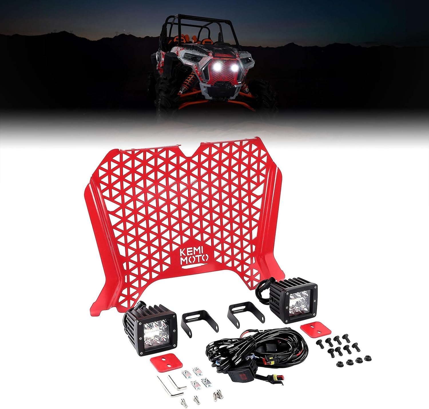 KEMIMOTO UTV Metal Front Grill Light Compatible with 2019