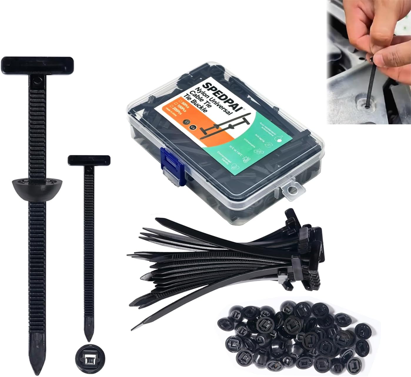 Nylon Common Cable Tie Buckle,Heavy Obligation Black Zip Ties With Pin & Button Design Plastic Cable Ties Instrument Fasteners Automobile Physique UV Resistant Zipties for Automobile Each day Substitute Screw Fixing 50pcs