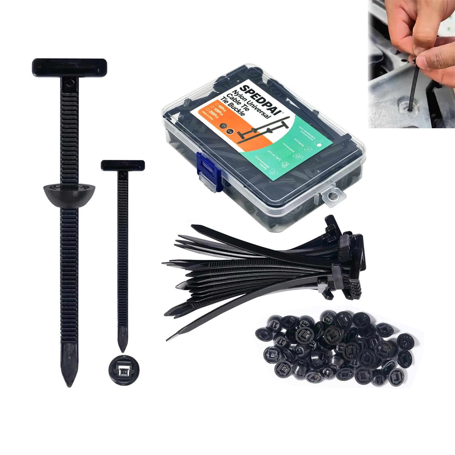 Nylon Universal Cable Tie Buckle Heavy Duty Black Zip Ties With Pin Button Design Plastic Cable Ties Tool