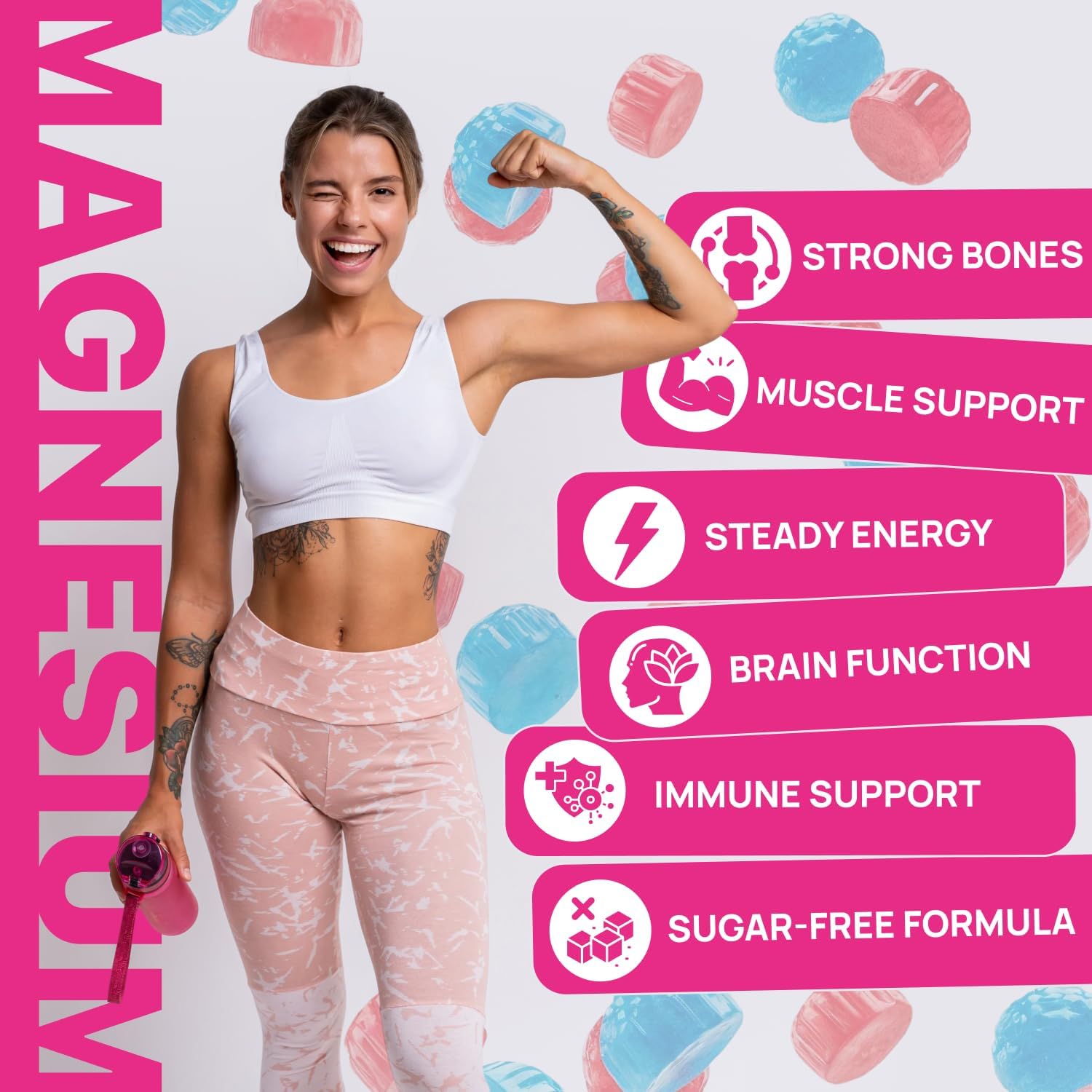 Magnesium Glycinate Gummies 1000mg – x2 High Absorption Magnesium Gummies for Women, Men & Kids – Sugar Free Vegan Supplement with CoQ10, Vitamin D3 & B6 – Daily Balance, Calm Energy & Muscle Function