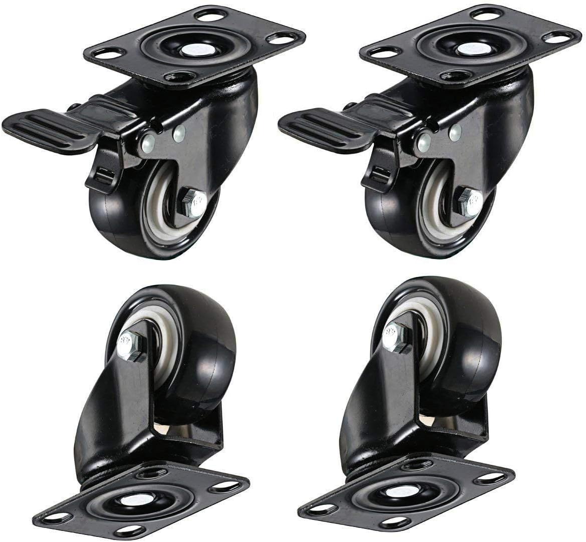 2" Swivel Caster Wheels with Brakes and 360 Degree Polyurethane Foam No Noise Wheels, Heavy Duty - 150 Lbs Per Caster (Pack of 4)