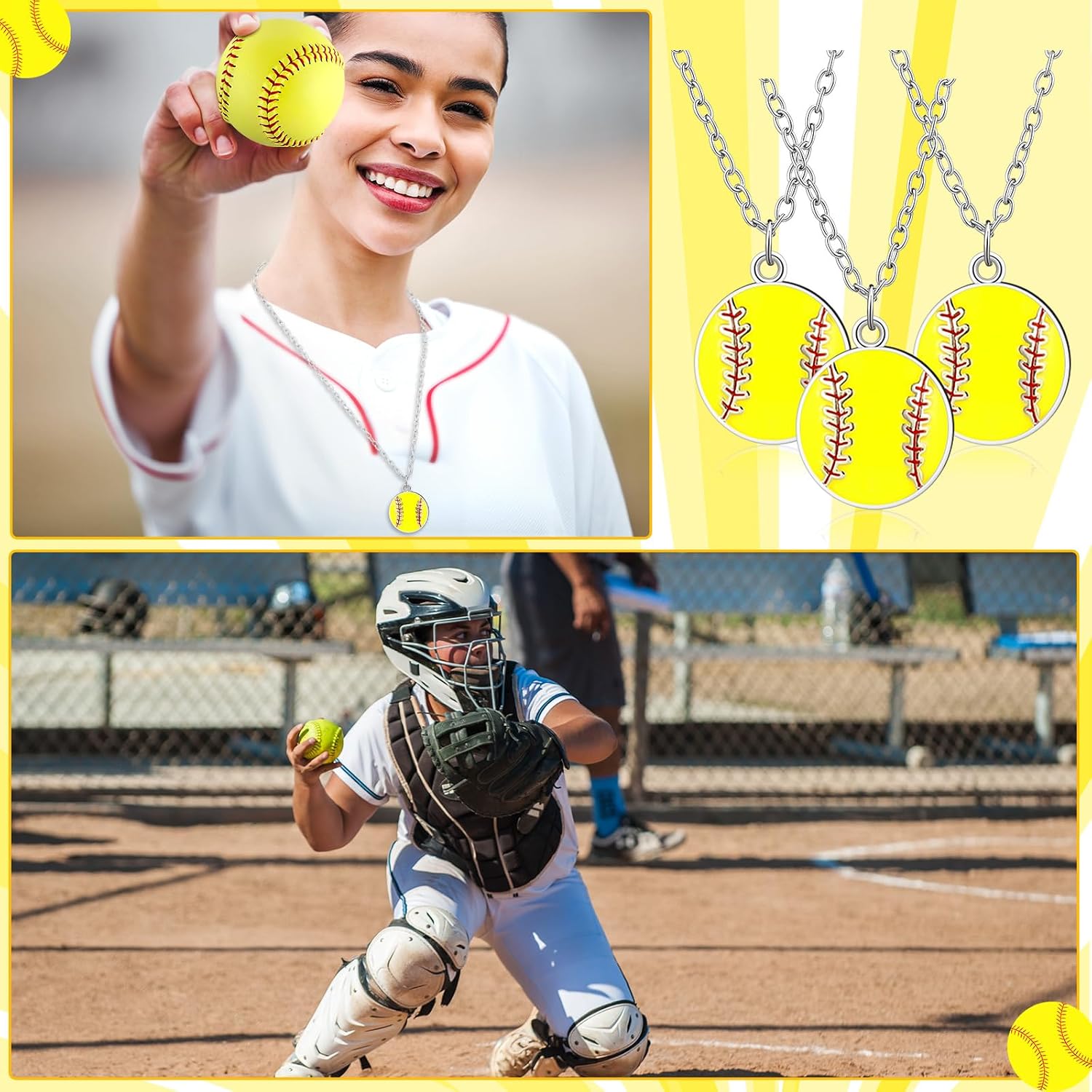 Ecation 24 Pcs Softball Sports Necklace Jewelry Softball Chain Accessories Fans Gift for Team Player Lovers Party Favors