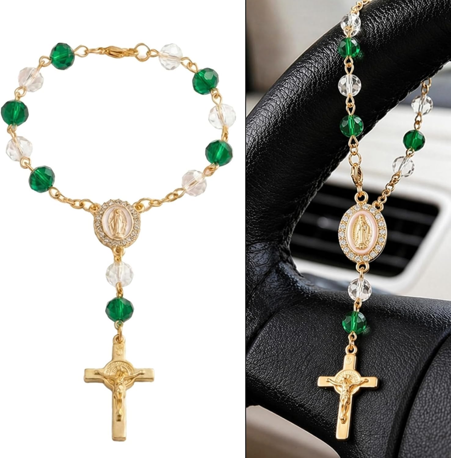Steering Wheel Charm Cross for Car Rosary Steering Wheel Chain
