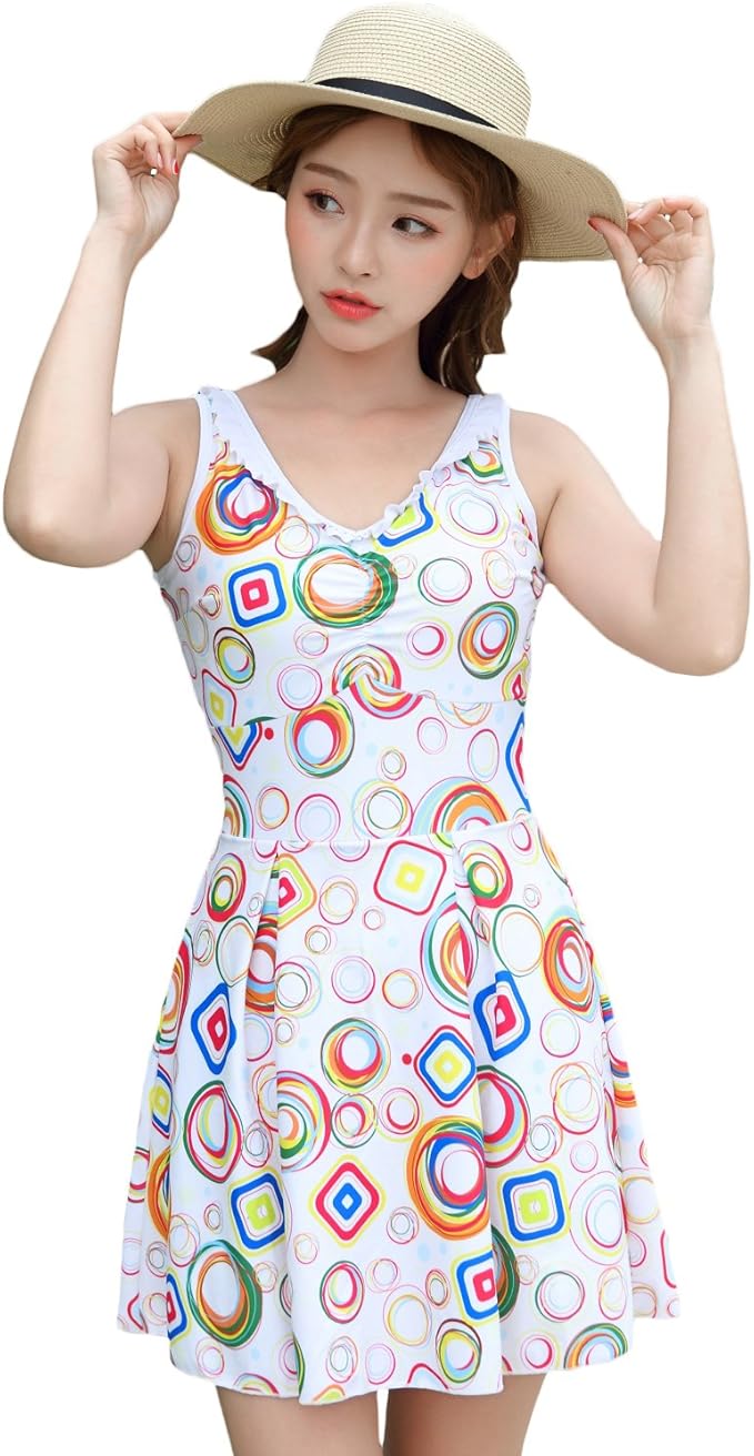 Amazon 水着 レディース おおきいサイズ ワンピース 体型カバー 幾何学模様 可愛いフリル水着ワンピース 1802 2 M ワンピース 通販