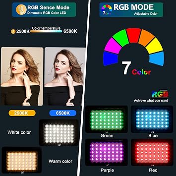 2 Packs RGB LED Video Light with Adjustable Tripod Stand/White Filters, Dimmable 2500-6500K USB Video Conference Lighting Kit for YouTube Photography/Game Zoom Live, Streaming,TikTok, 1.6M