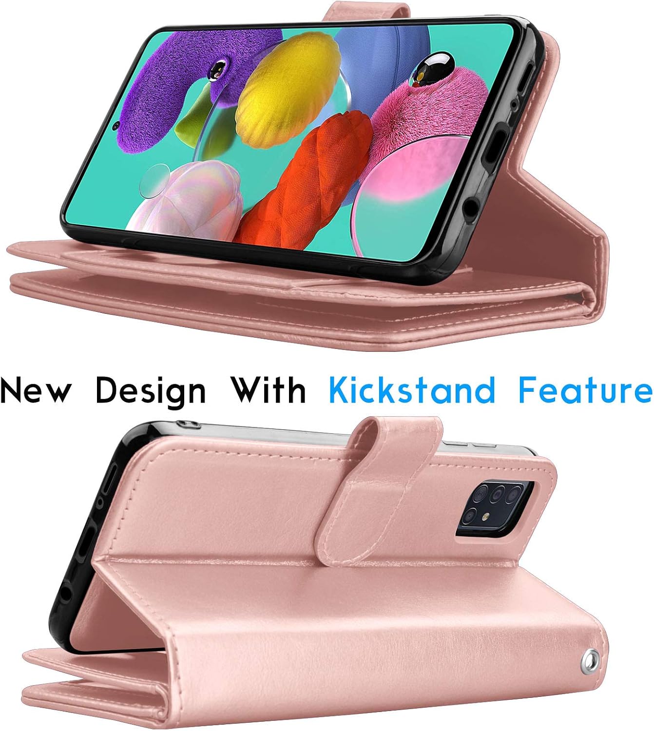 Tekcoo Galaxy A51 Case, [4G Version] Galaxy A51 Wallet Case, Luxury PU Leather Cash Credit Card Slots Holder Carrying Flip Cover [Detachable Magnetic Hard Case] Kickstand for Samsung A51 [Rose Gold]